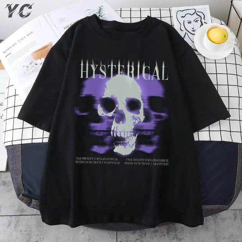 Oversized Men's T-Shirts Hip Hop Gothic Dark Illusion Graphic Clothes Kpop Print Tshirt Harajuku Streetwear T Shirt Cotton Tops