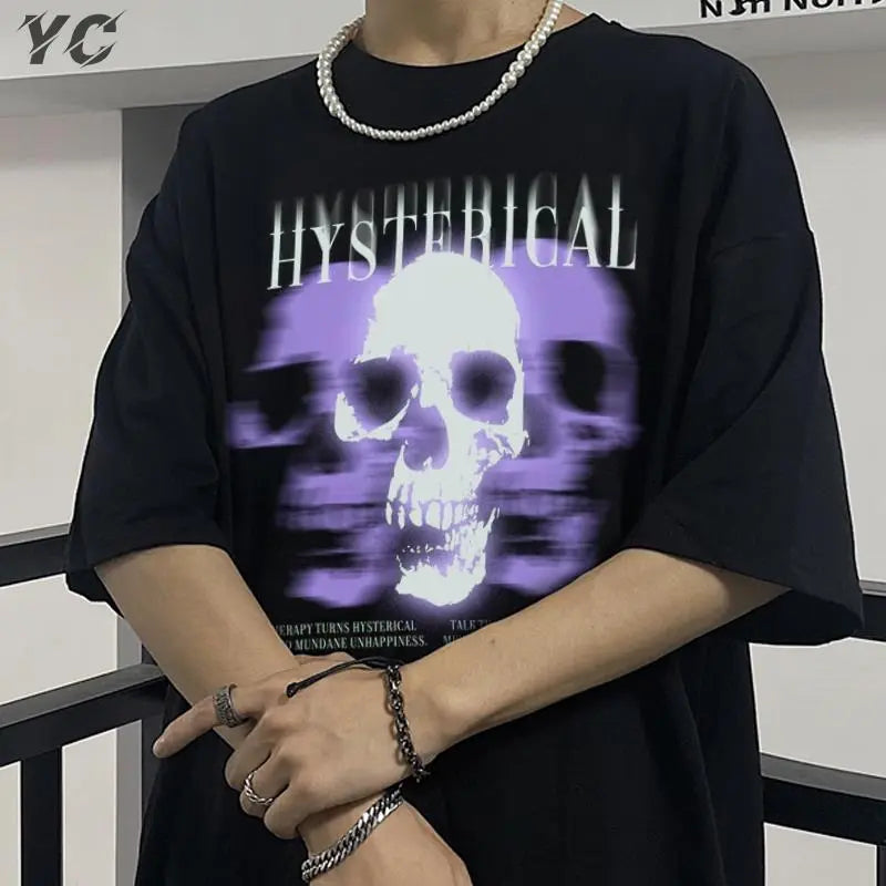 Oversized Men's T-Shirts Hip Hop Gothic Dark Illusion Graphic Clothes Kpop Print Tshirt Harajuku Streetwear T Shirt Cotton Tops