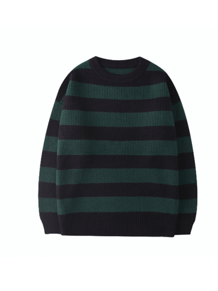 Autumn Winter Knitted Striped Sweater Women Casual Oversized Pullovers Sweaters Loose Warm Jumper Streetwear Teen Knitwear