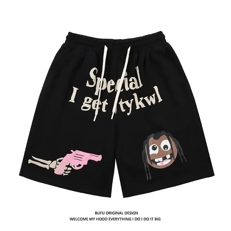 Summer Hip Hop Shorts Seapon Element Print Knee Length Harajuku Female Loose Waist High Five Point Cartoon Pants Y2k Man's short