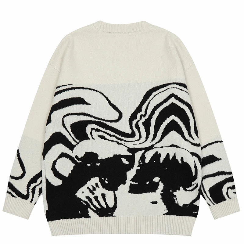 2000s Autumn Hip Hop Graphic Streetwear Knitt Black White Sweater Pullover Harajuku Sweater Cotton Goth Skull Y2K women Pullover