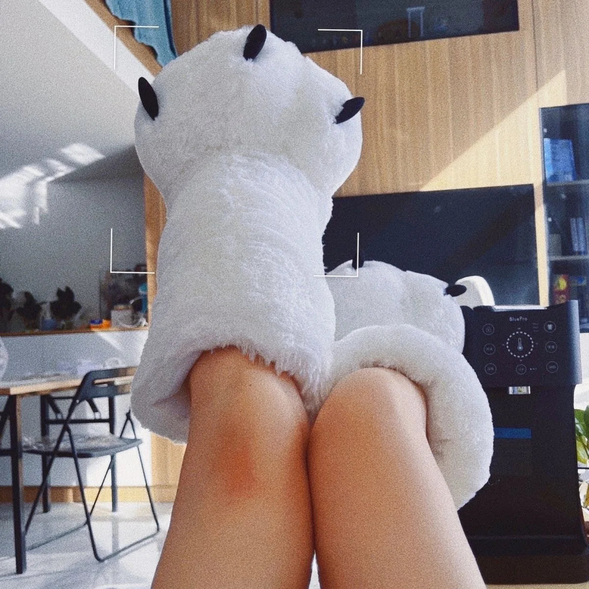 Winter Women Super High Boots Plush Bear Paws Slippers Platform Heel Indoor Floor Warm Slippers Floor Sock Boots