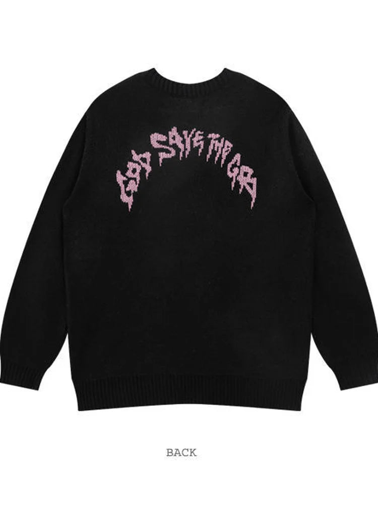 Woherb Black Sweater Women Harajuku Cartoon Girl Print Knitted Pullover 2023 Y2k Fashion Pull Femme Punk Korean Ulzzang Jumper