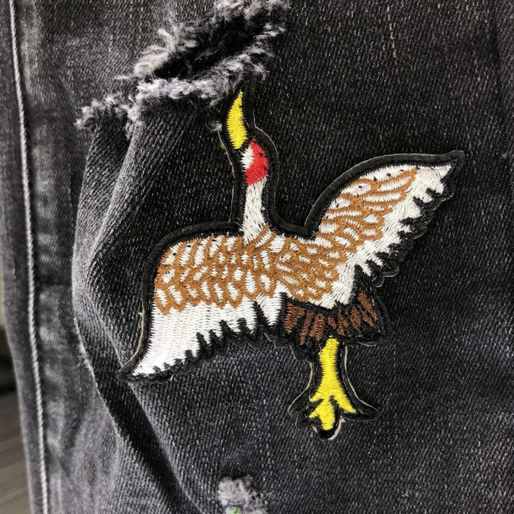 2022 Crane Embroidery Slim Jeans Hip Hop Jeans Men Los Hombres Jeans America Style Streetwear Motorcycle Jeans Pants