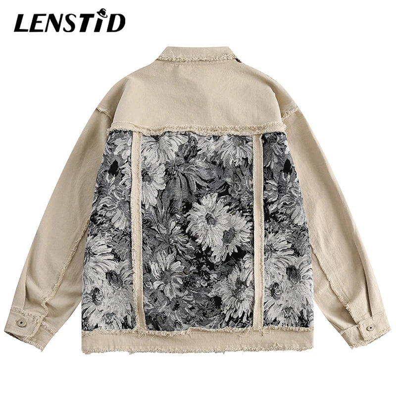 Autumn Men Cargo Bomber Jackets Hip Hop Jacquard Patchwork Windbreaker Jacket Streetwear Harajuku Casual Cotton Outerwear Coats