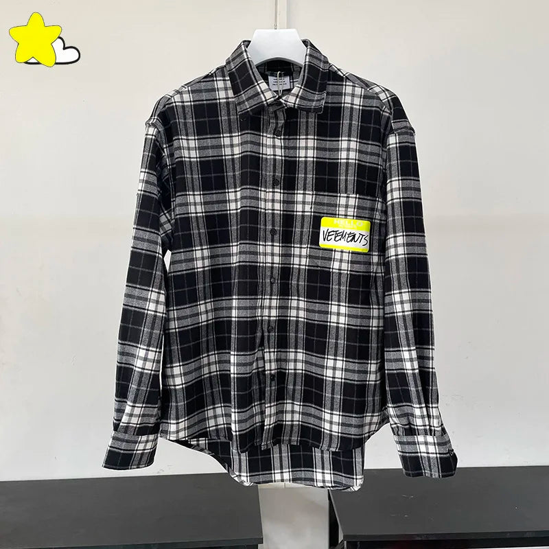 Classic Style Casual Oversized Vetements Plaid Shirt Men Women Heavy Fabric Hip Hop Yellow Label Black Red VTM Shirts Top