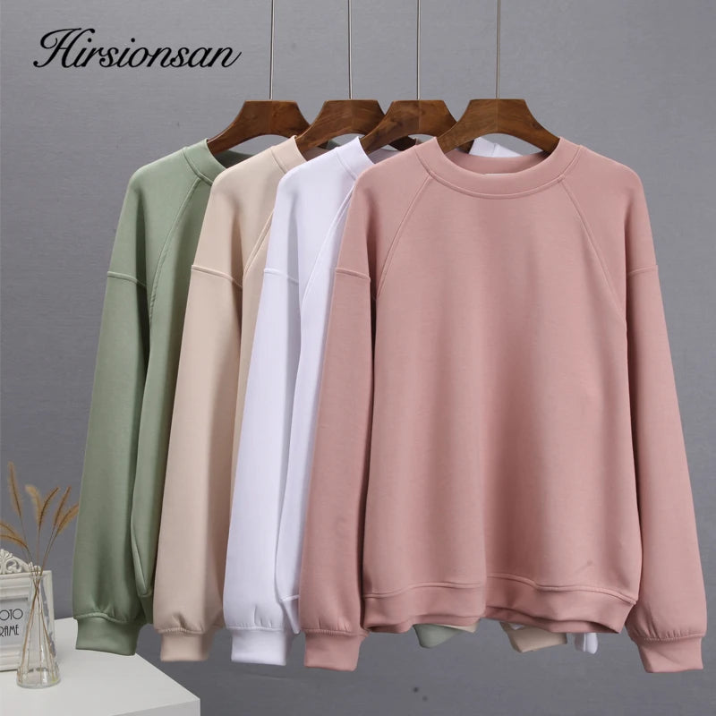 Hirsionsan Soft Cotton Sets Women 2022 New Casual Two Pieces Long Sleeve Sweatshirt & High Waist Shorts Solid Outfits Tracksuit