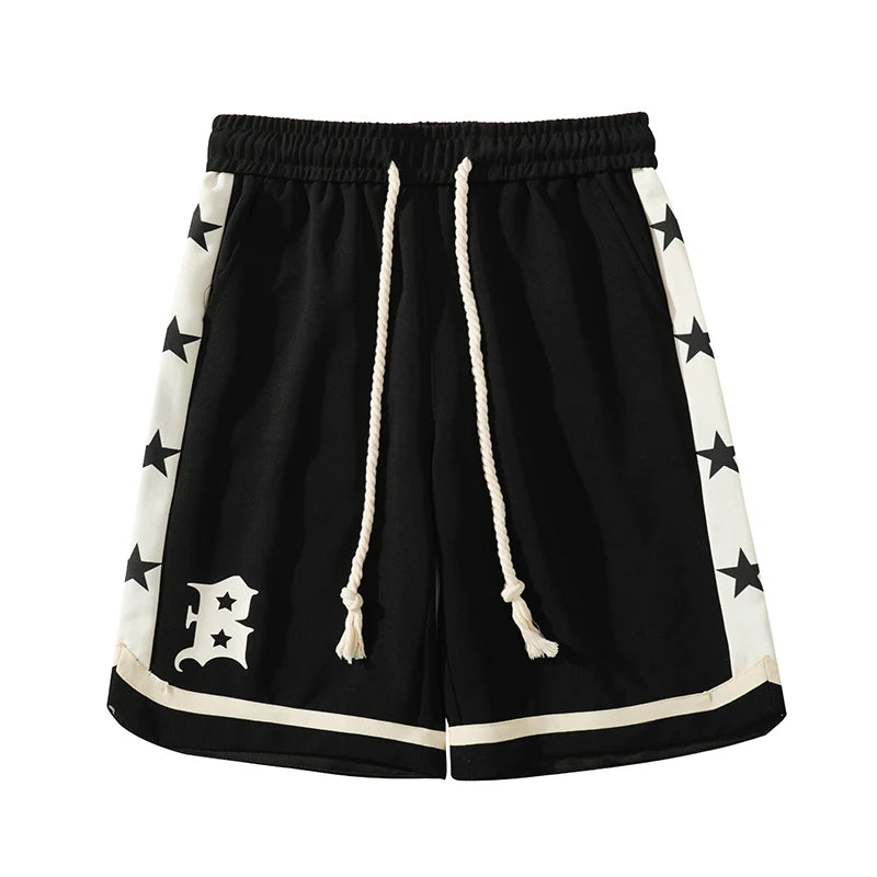 2023 New Summer Men's Shorts American Retro Letter Print Drawstring Sweatshorts Hip Hop Streetwear 5XL Plus Size Male Baggy