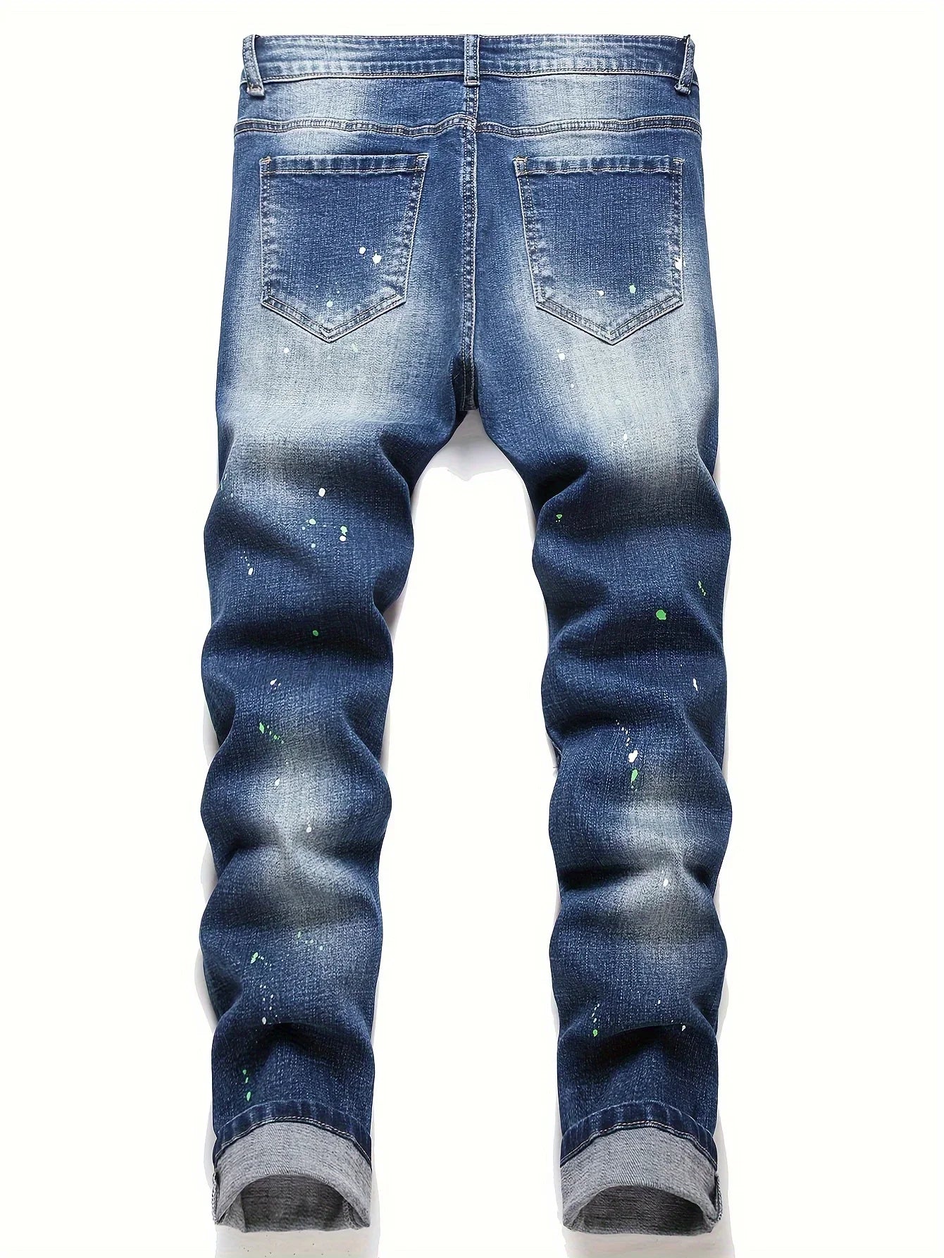 Men y2k Stretchy Denim jeans Ripped Skinny Letter Print elastic waist Casual pants for men Hole Slim Fit Denim Hip Hop Trousers