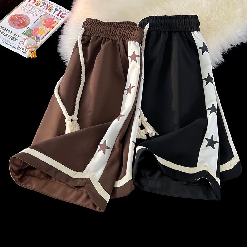 2023 New Summer Men's Shorts American Retro Letter Print Drawstring Sweatshorts Hip Hop Streetwear 5XL Plus Size Male Baggy