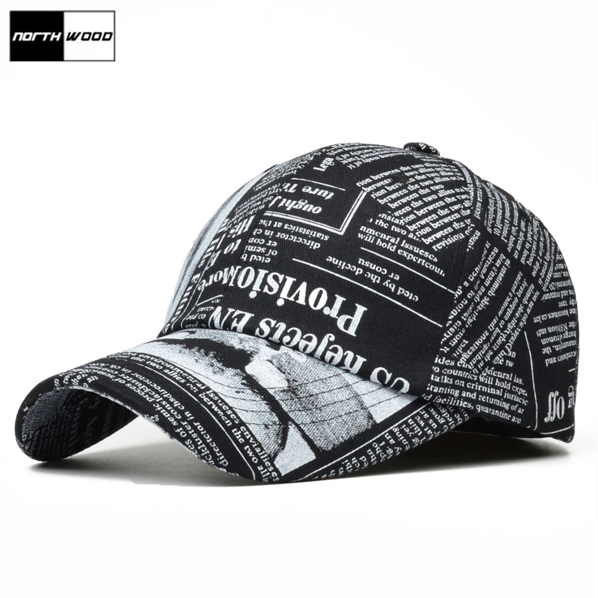 NORTHWOOD Men's Hip Hop Hat Newspapers Pattern Women's Baseball Cap Fashion Novelty Snapback Adjustable Casquette Homme