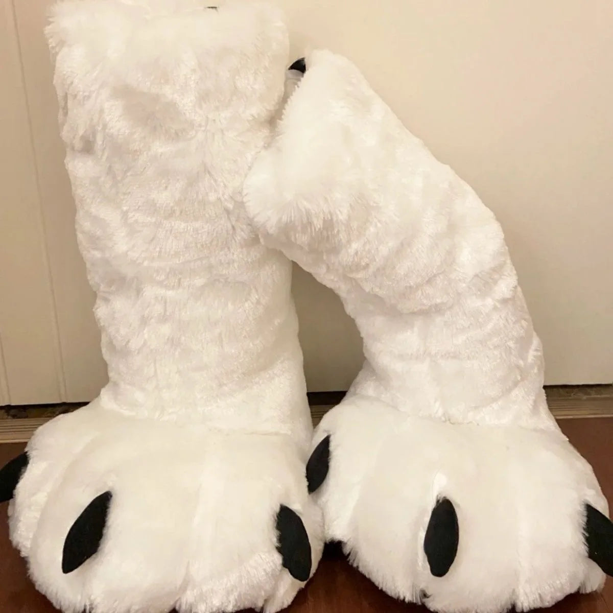 Winter Women Super High Boots Plush Bear Paws Slippers Platform Heel Indoor Floor Warm Slippers Floor Sock Boots