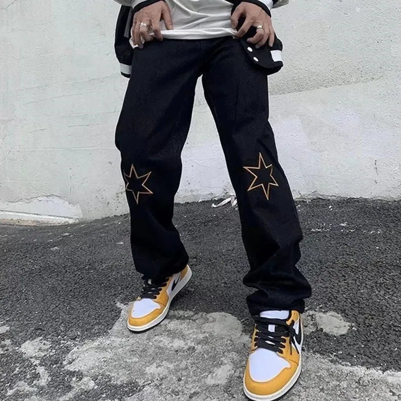 2022 Vibe Style Letter Star Print Streetwear Men Hip Hop Jeans Trousers Straight Baggy Denim Pants New Fashion Pantaloni Uomo