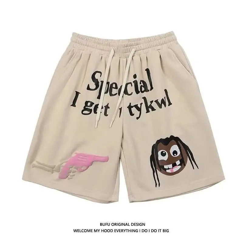 Summer Hip Hop Shorts Seapon Element Print Knee Length Harajuku Female Loose Waist High Five Point Cartoon Pants Y2k Man's short