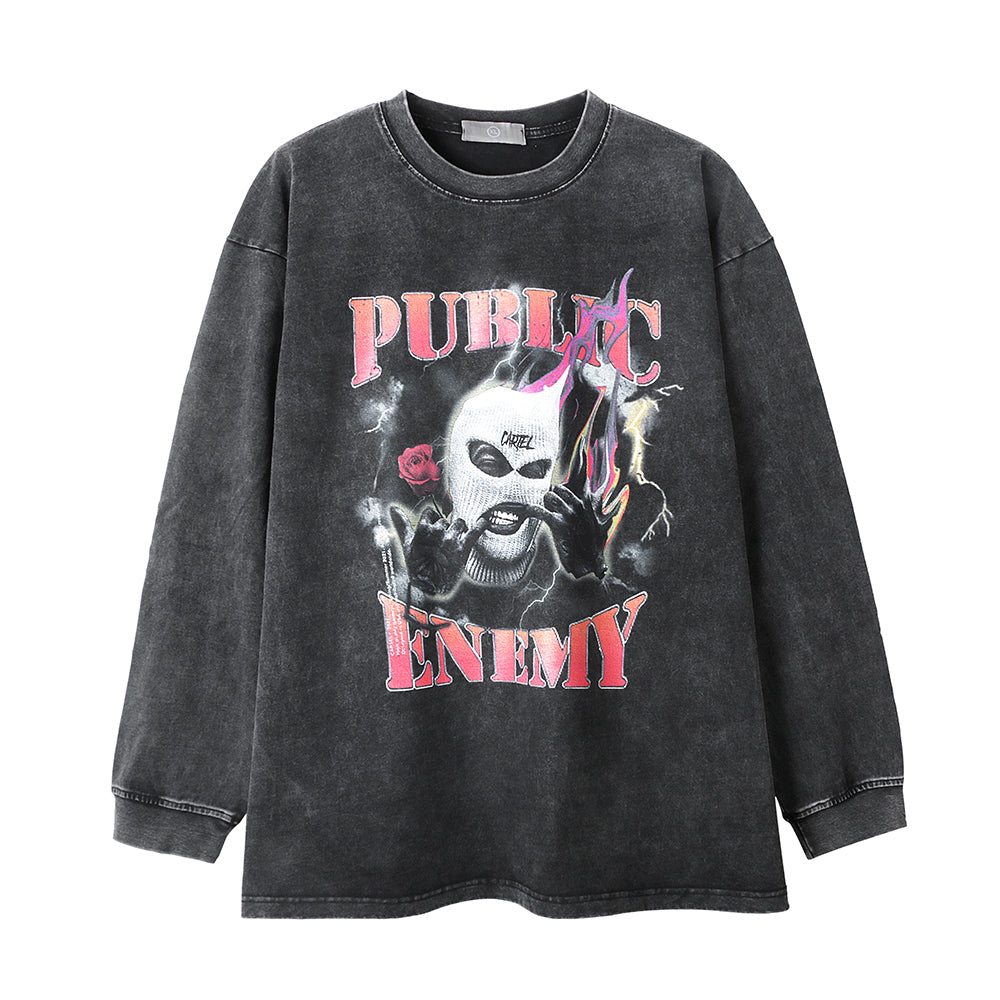 Dark Character Printed Long Sleeve Loose Round Neck