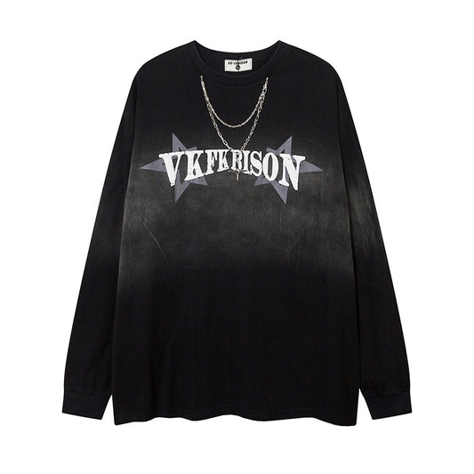 Men's Fashion Loose Inkjet Letter Long Sleeve T-shirt