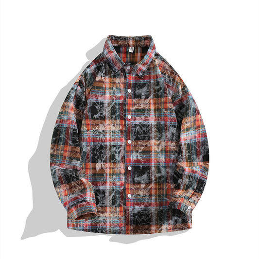 Men's And Women's Fashion Casual Tie-dyed Plaid Shirt