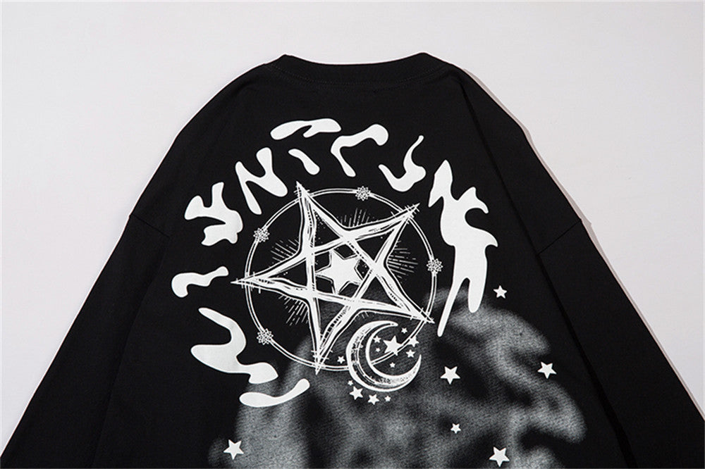 Men's Fashion Casual Five-pointed Star Letter Printed Long-sleeved T-shirt