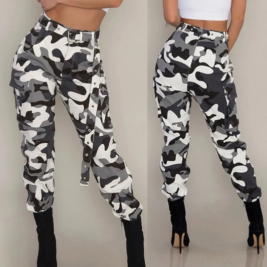 Women Camo Cargo Pants High Waist Hip Hop Trousers Pants Military Army Combat Camouflage Long Pants Hot Capris New Femme #T1G