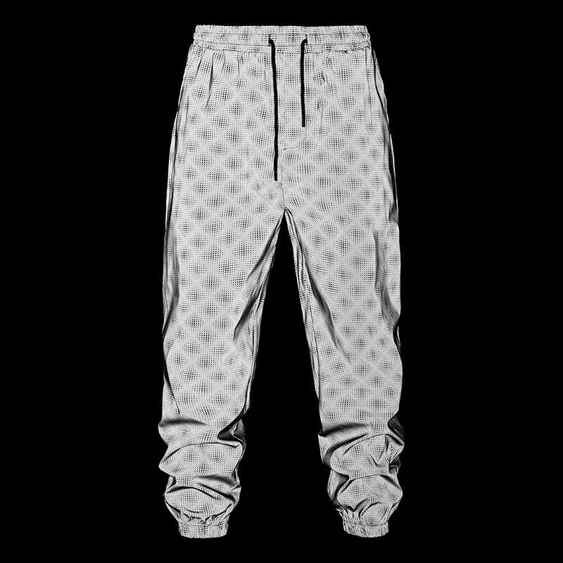 Mens Plaid Reflective Pants Casual Night Jogger Hip Hop Fluorescent Dance Party Sweatpants Festival Rave Night Sport Trousers