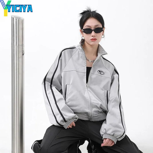 YICIYA jacket bomber women varsity Jackets racing American Zipper Oversize Motorcycle vintage Baseball Jacket Long Sleeve Coat