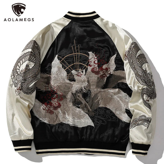 Men's Satin Jacket Hip Hop Streetwear Coats Chinese Style Dragon Embroidery Winter Jacket Parka Casual Fashion Baseball Uniform