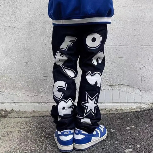 2022 Vibe Style Letter Star Print Streetwear Men Hip Hop Jeans Trousers Straight Baggy Denim Pants New Fashion Pantaloni Uomo