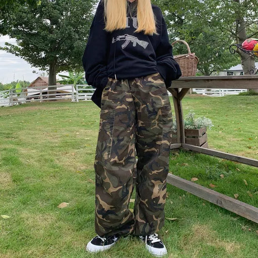 Y2k Streetwear Korean Cargo Hip Hop ArmyGreen Baggy Harem Trousers Sweatpants Camouflage Pants High Waist Alt Joggers for Women