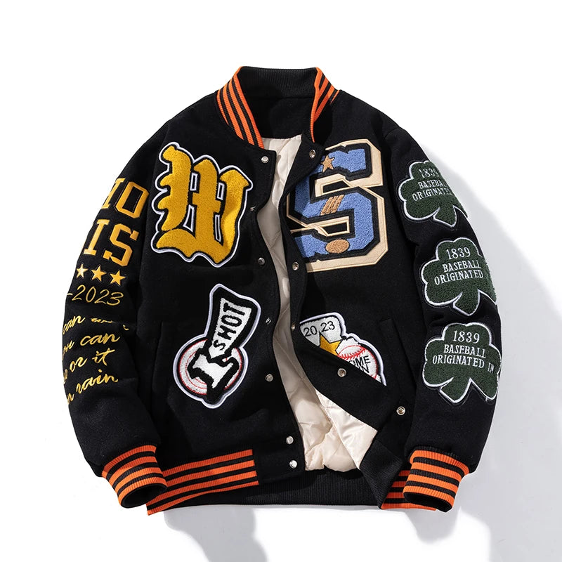 Embroidery Varsity Jacket Men Women Letter Winter American Baseball Jacket Hip Hop Woolen Coat Thick Warm Outwear Parkas Brown